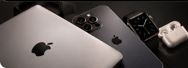 Dispositivos Apple reunidos em uma composição premium